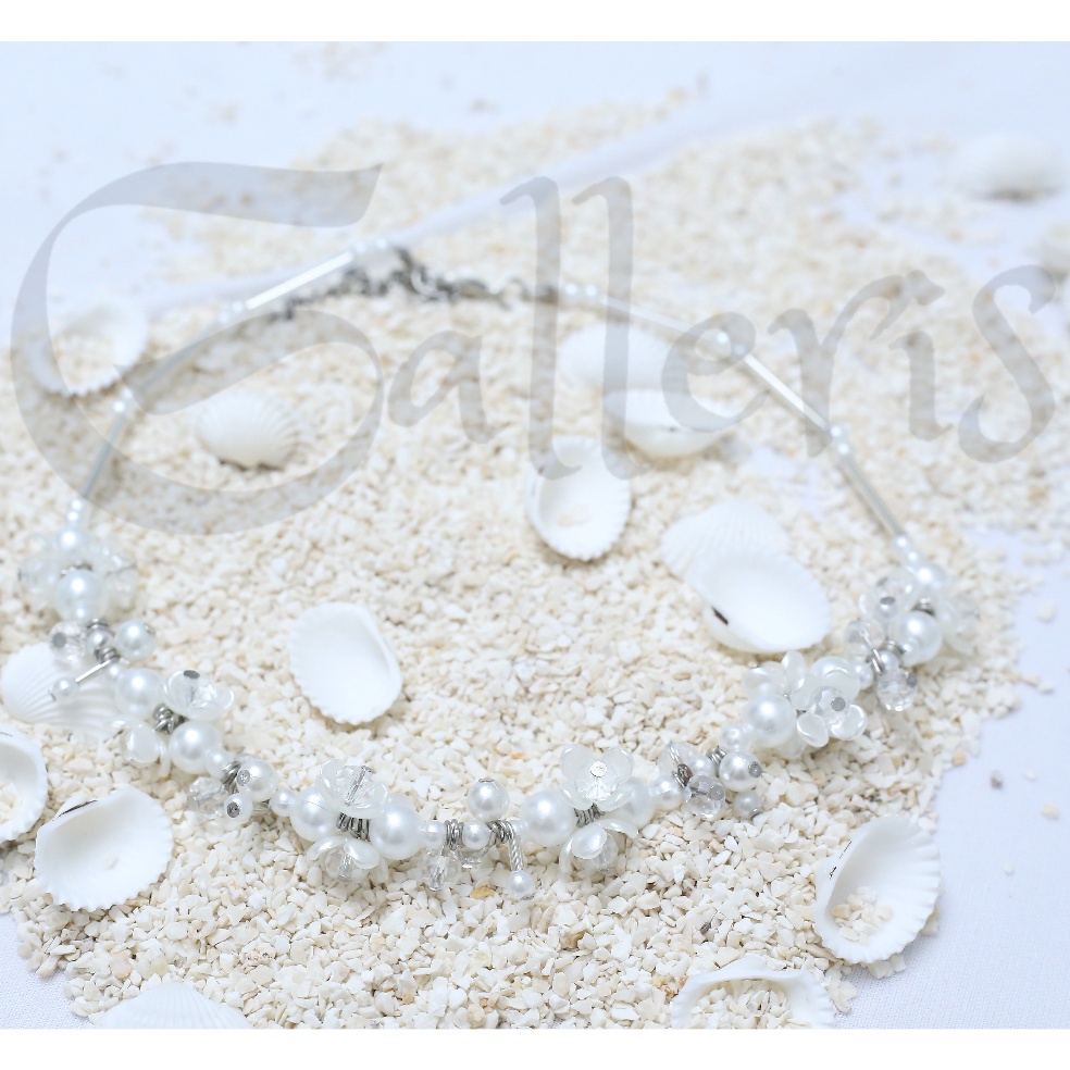 Instan Kalung Hijab [PROMO MURAH] MANIK KELOPAK PUTIH KECIL MANIK-MANIK BEADS / Kalung Semicolon / O