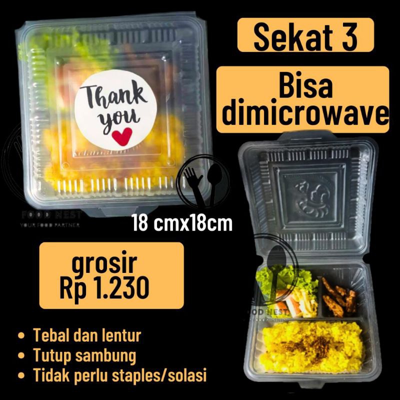 [KELIPATAN 20] BENTO PLASTIK MICROWAVE MIKA SEKAT 3 KOTAK NASI SEKAT MEAL BOX LUNCH BOX CATERING BEN