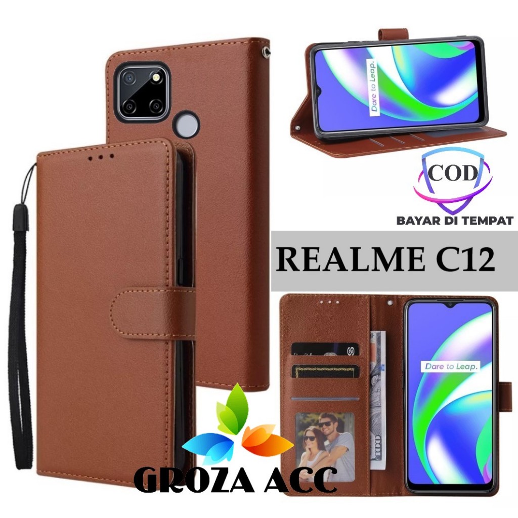 Flip Case REALME C12 Case Wallet Kulit Casing Dompet Case Wallet Leather Flip Case REALME C12 Casing