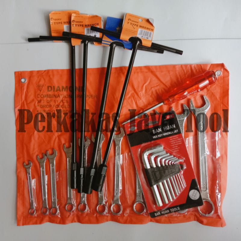 Paket Kunci Ring Pas Set + 4 pcs Kunci T + Kunci L + Obeng Ketok Bolak Balik 4 inch