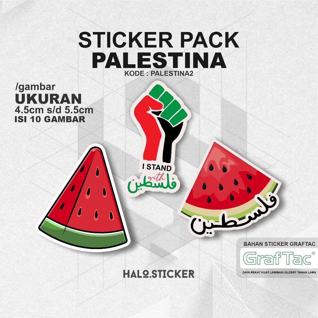 

Stiker FREE PALESTINE ISI 9pcs Watermelon Sticker Semangka Simbol Bendera Perjuangan Palestina Bahan Vinyl Graftac Anti Air Kode PALESTINA2