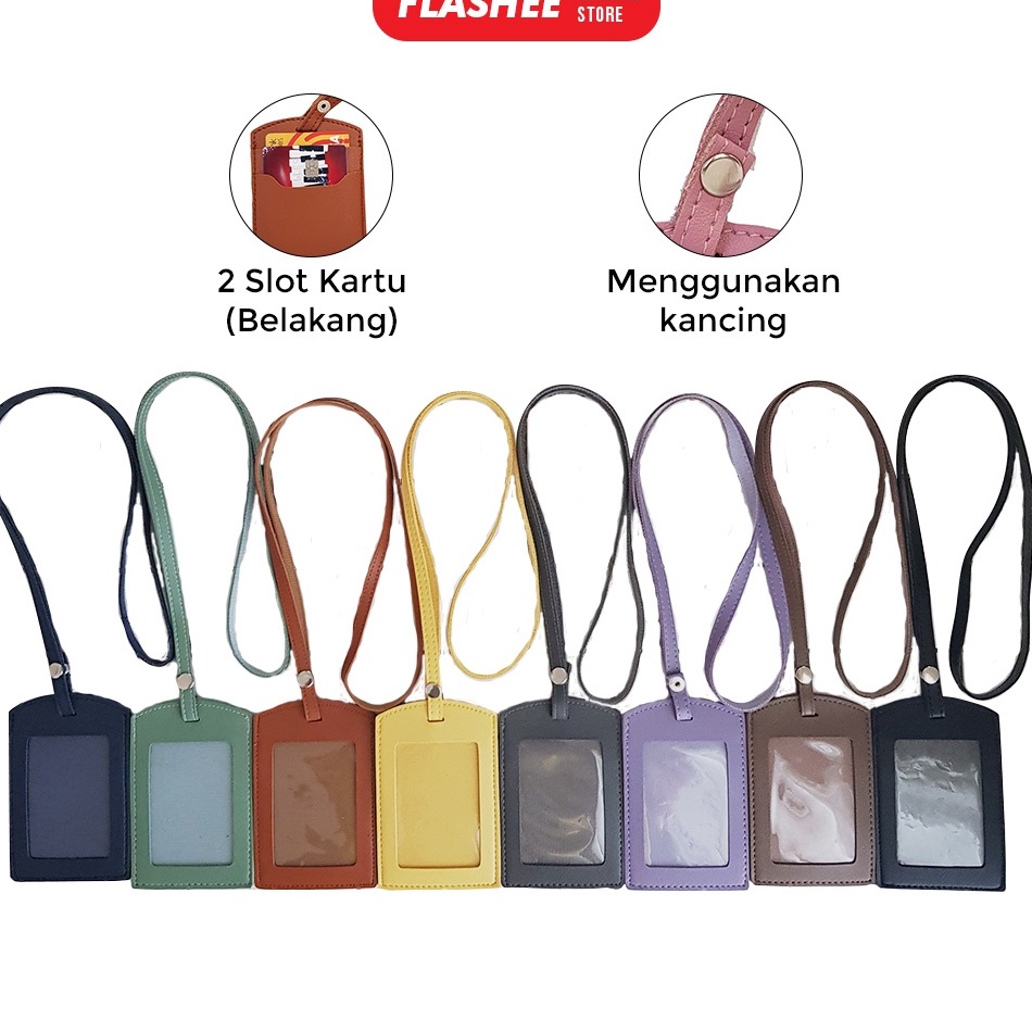 

7.7 STOK READY ID Card Tag Kancing Name Tag Kancing ID Holder Card Kancing Kulit Lanyard Kancing Termurah PU Leather Lanyard NameTag ID