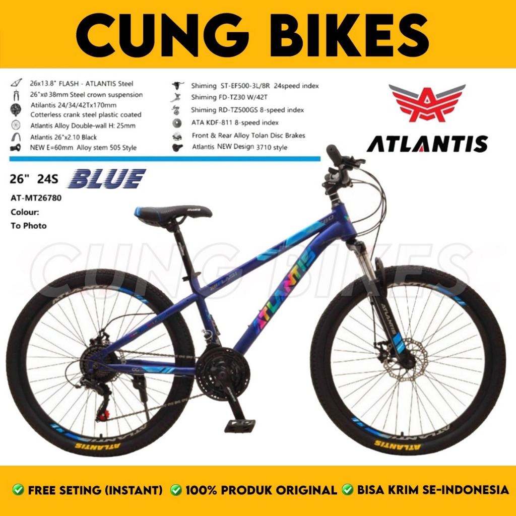Sepeda Gunung MTB ATLANTIS AT 780 Ukuran 24 26 27.5 Inch 24 Speed inner cable