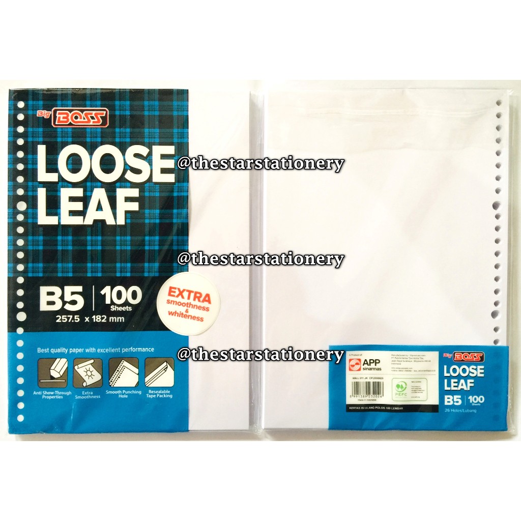 

(1 Pak Isi 100 Lembar) GROSIR Loose Leaf Big Boss B5 100 Lembar Plain Polos / Isi Kertas File B5 100 Lembar / BigBoss Loose Leaf B5 100 Plain Polos