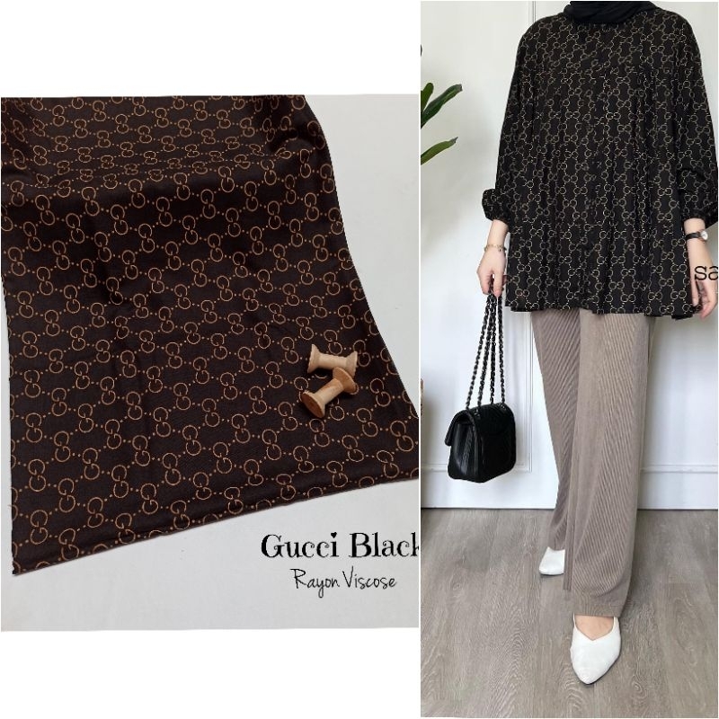 (HARGA  TAKE ALL 1m) KAIN RAYON VISCOSE MOTIF ABSTRAK  GUCCI