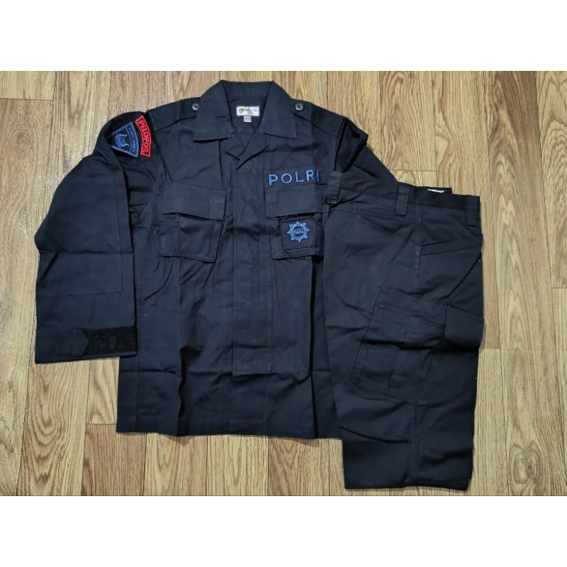 Seragam Pdl Hitam Tactical Jatah Brimob Bahan Sritex Kotak-Kotak Tahun 2022
