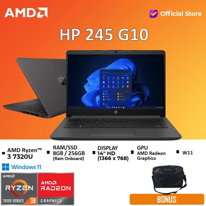 Laptop HP 245 G10 Ryzen 3 7320U 8GB SSD 256GB Win11