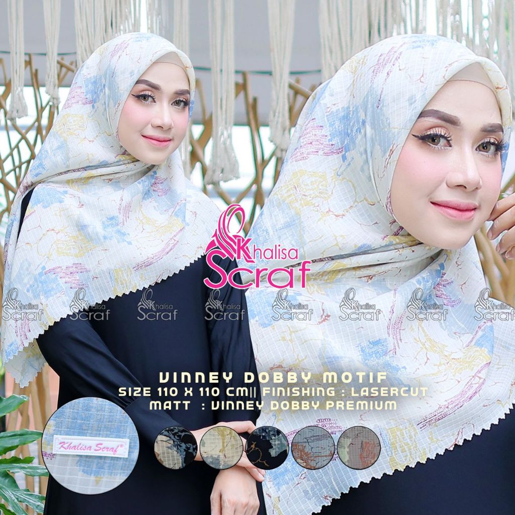 Jilbab segi empat wafle motif YURA laser cut premium kerudung terkini khalisa scraf