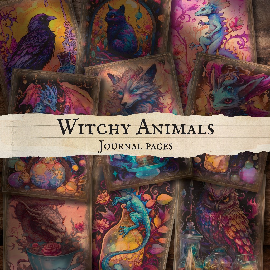 

WITCHY ANIMALS - JOURNAL PAPER - WALL DECOR - DECOR PAPER VINTAGE