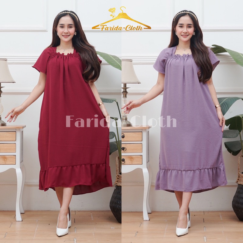 Daster Fuji Laura Pendek Cringkle Airflow Polos Bawah Rempel Kerut Dada Standard Jumbo