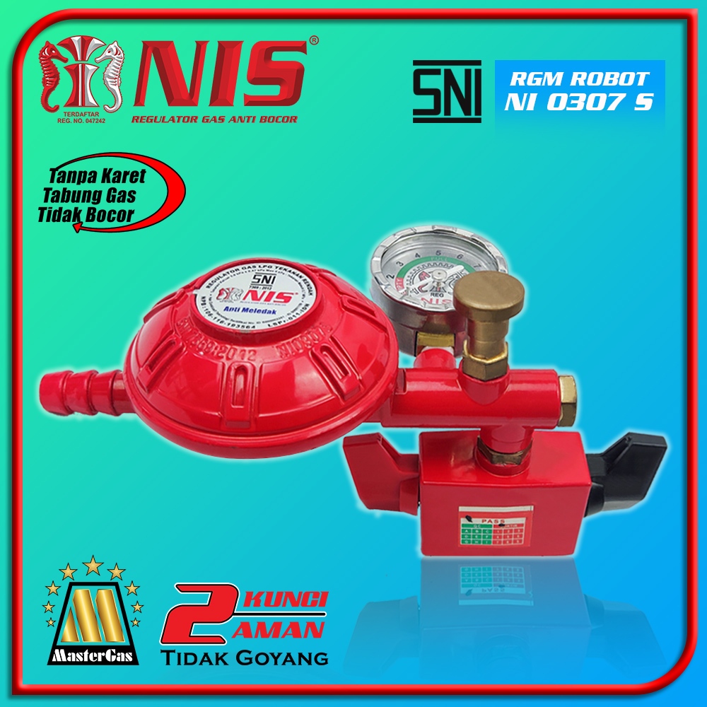 REGULATOR GAS NIS METER ROBOT TEKANAN RENDAH DUA PENGUNCI KNOP HITAM DAN MERAH TIPE NI 0307 S