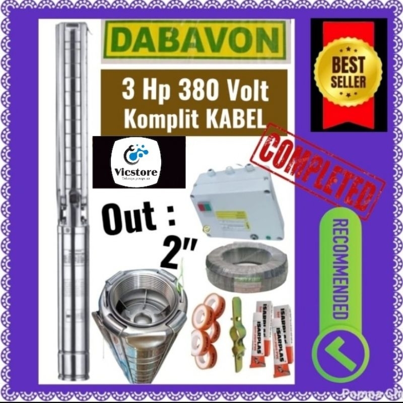 Pompa satelit Dabavon stainless 3hp 4spm 8-15ss 380v/submersible kabel