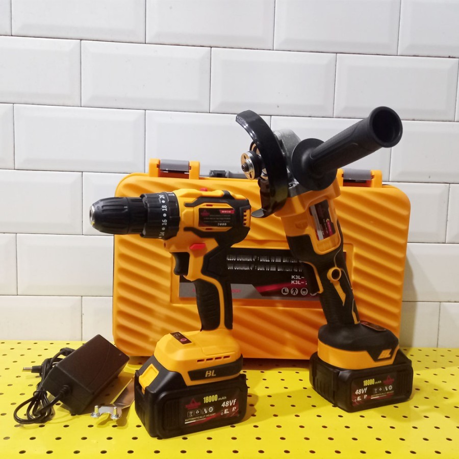 Paket Mesin Gerinda Dan Bor Impact cordless Bushless YUKIDO