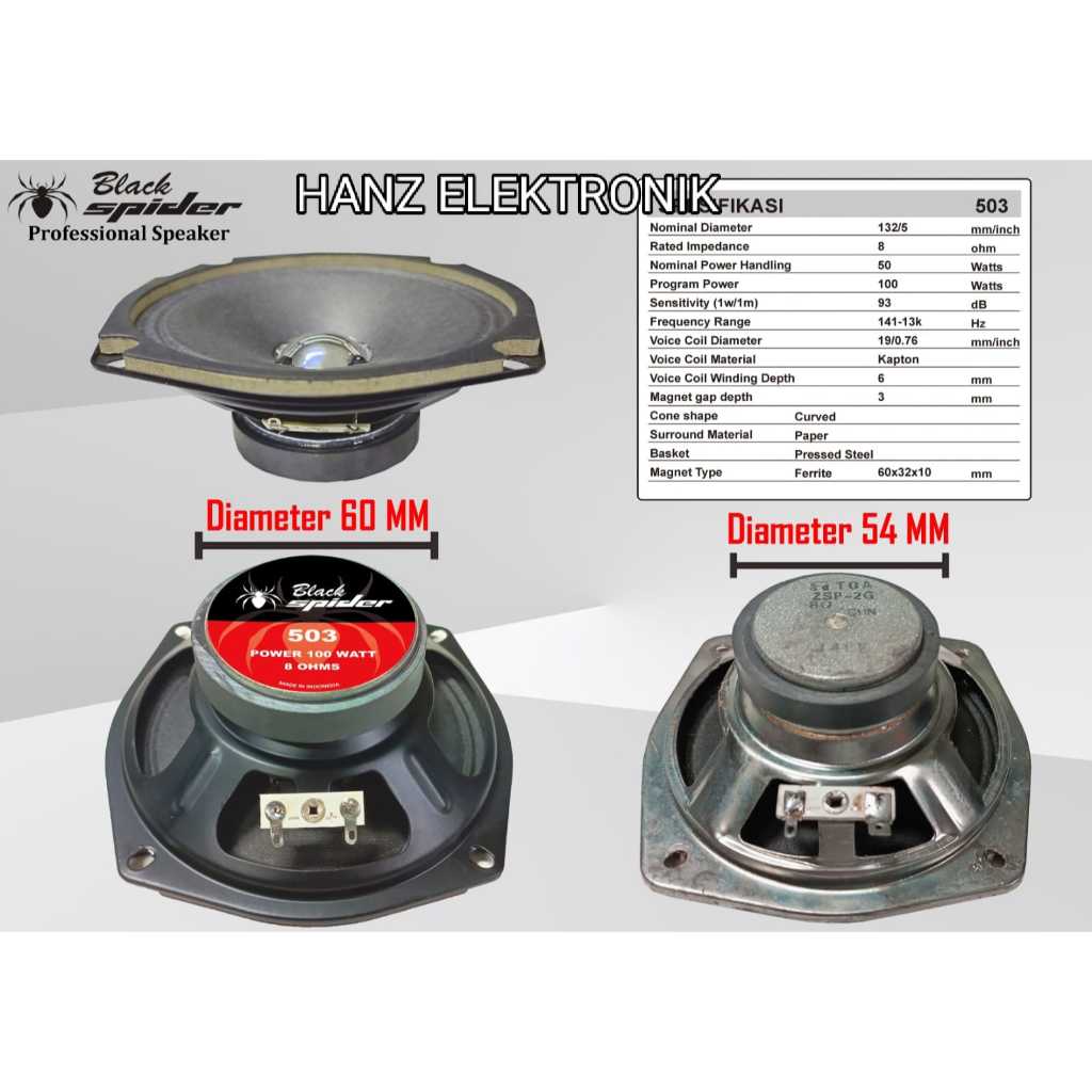SPEAKER BLACKSPIDER BS 503 SPEAKER UNTUK COLOUM TOA SPIKER 5INCHI MIDRANGE SPEAKER TOA 5"