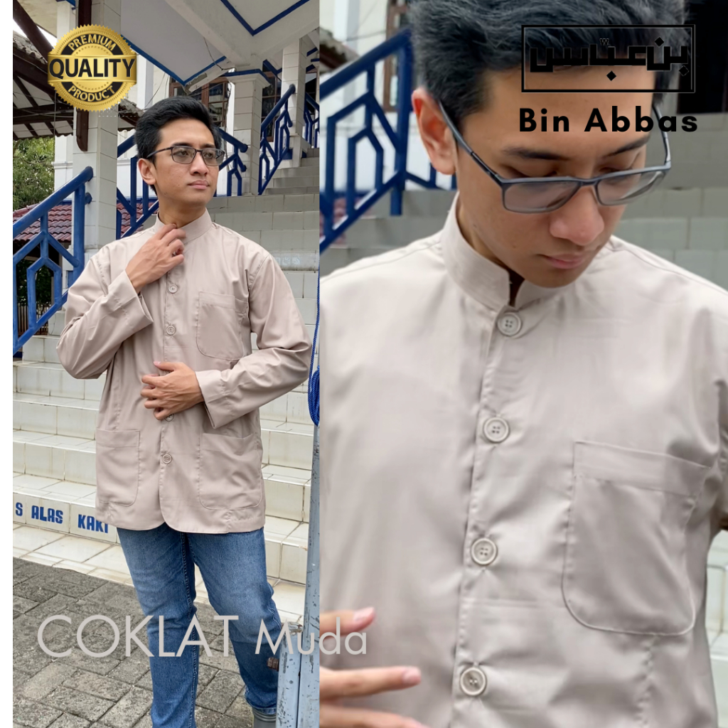 Baju/kemeja Koko Yamani Habaib/hadramaut bin abbas jumbo Coklat Muda