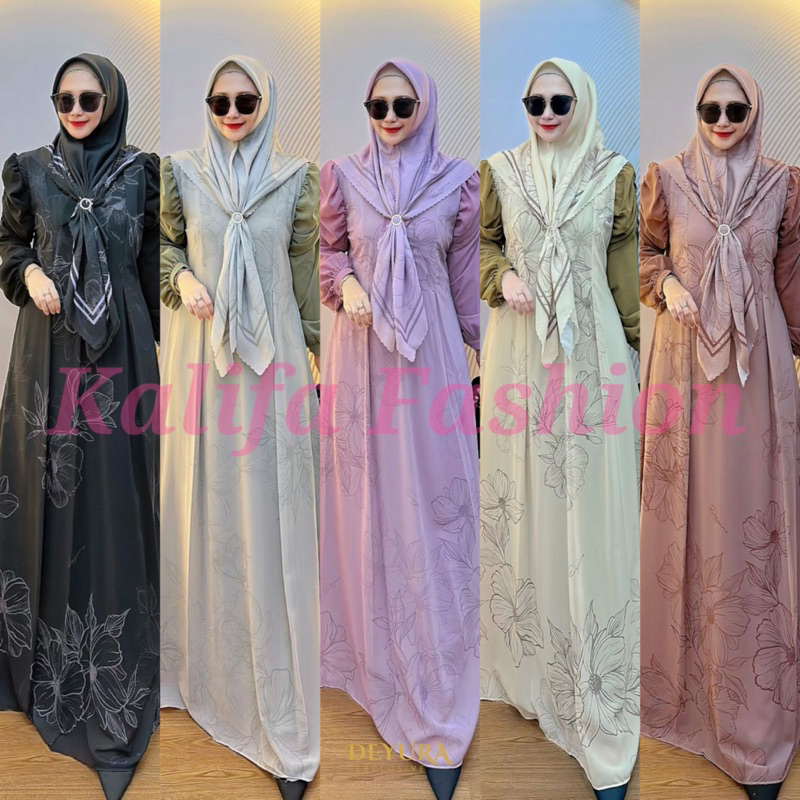 MAHALINI SET HIJAB BY DEYURA / GAMIS SET SCARF / DRESS PESTA / GAMIS SYARI / BAJU SYARI BRANDED / DR