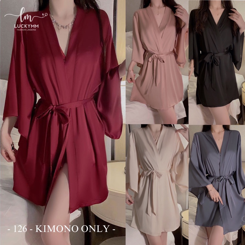 Kimono Tidur Wanita Bahan Satin Halus Model Outer Lengan Panjang Nyaman Digunakan Untuk Bersantai