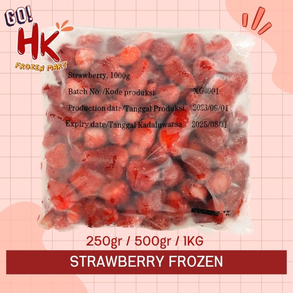 

Strawberry Frozen Premium 250gr 500gr 1 KG | Buah Stoberi Beku Smoothies Jus HK Frozen Mart