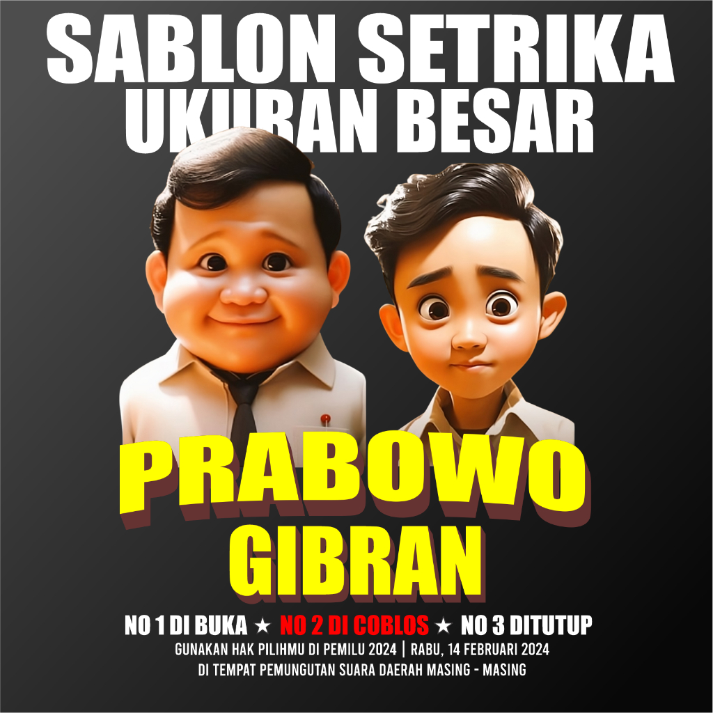 

STIKER DTF SABLON SETRIKA TEMA PRABOWO GIBRAN GEMOY DLL PRINTING, SABLON PRINTING