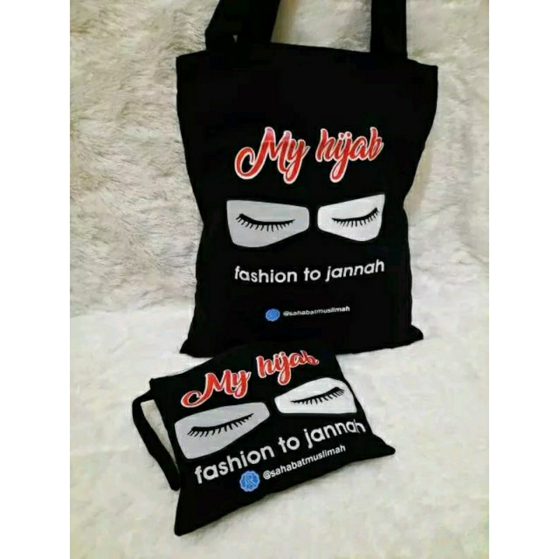 Totebag My Hijab Sahabat Muslimah Plus Pouch / Tas Selempang Wanita Bahan Premium Isikeranjangmu