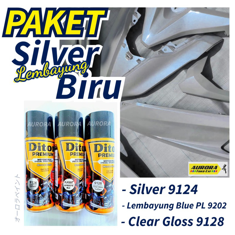 Paket Diton Premium Silver Lembayung Biru isi 3 kaleng PL9202 sepeda motor mobil semprot spray putih