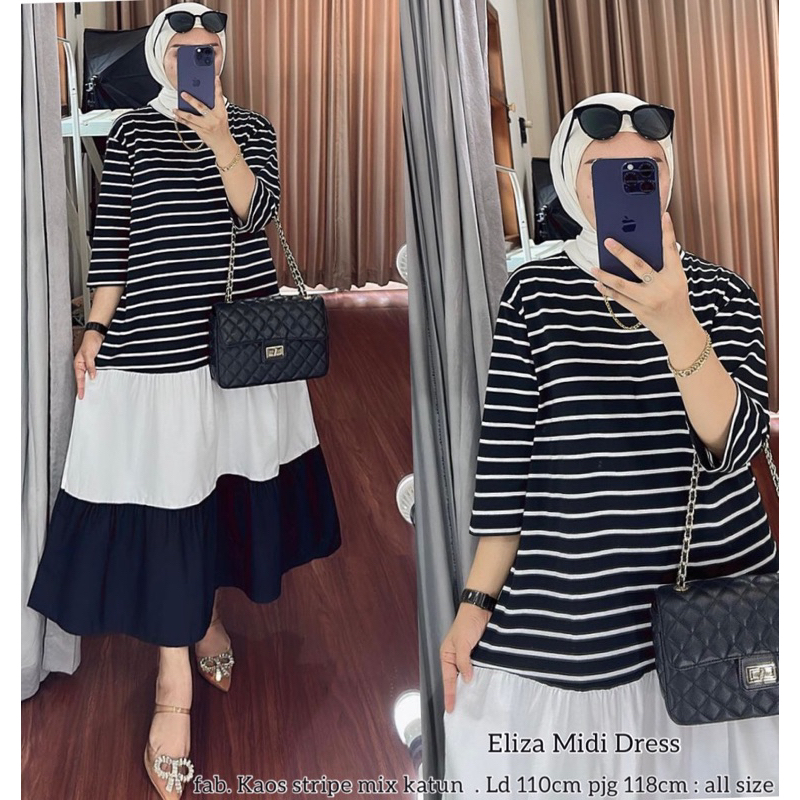 Eliza midi dress stripe salur wanita