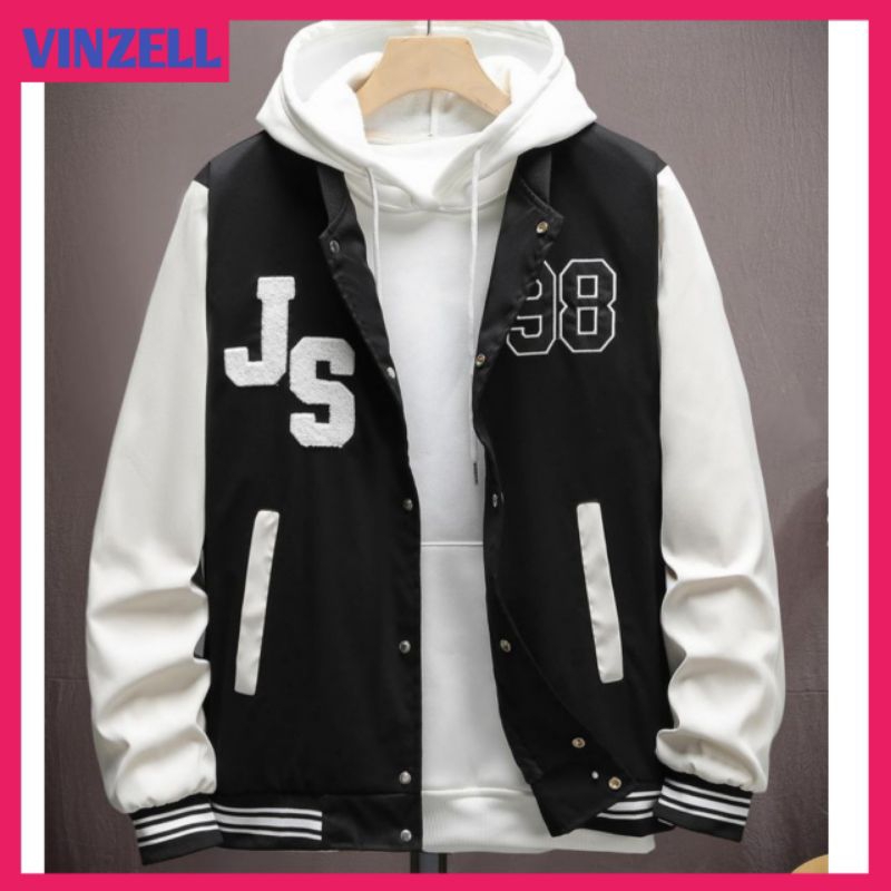 JAKET BASEBALL VARSITY HOODIE OVERSIZE JUMBO PRIA WANITA (S-XXXXXL-6XL) JS 98 LOGO OVERSIZED JAKET V