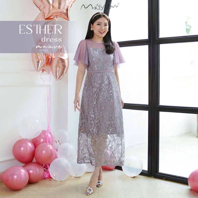 Miss Nomi Esther Dress Pesta Mauve missnomi gaun party jual murah