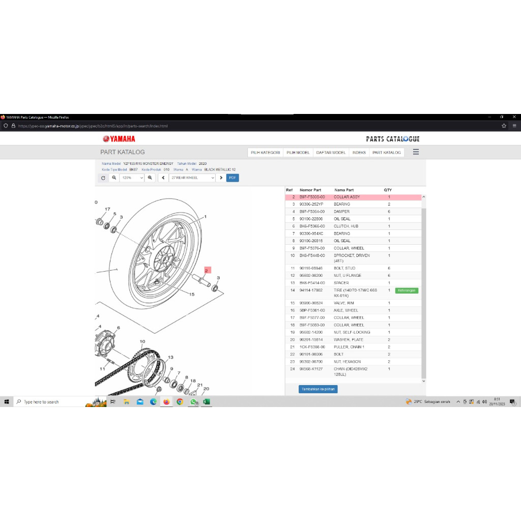COLLAR ASSY BOSH RODA BELAKANG R15V3 R15 V3 ORI YGP B97-F530S-00