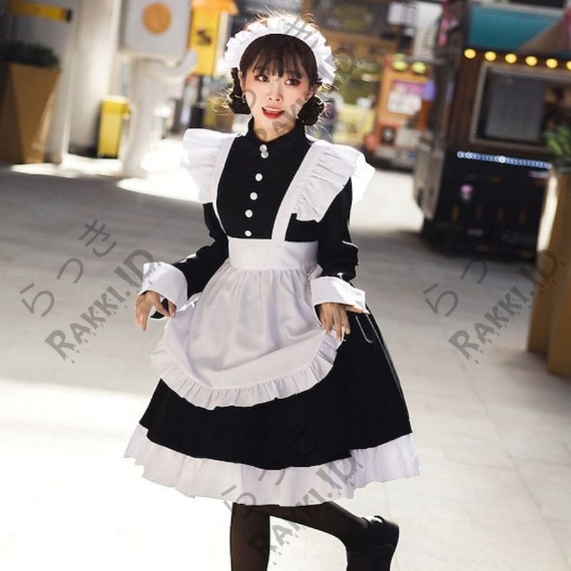 Que Kostum Lolita Maid Anime Cosplay Unisex Wanita Pria Ready Stok