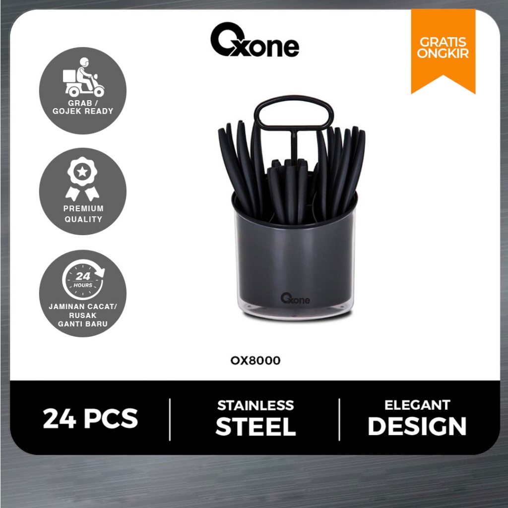 Oxone OX8000 Sendok Garpu Set With Cover Stainless 24 pcs
