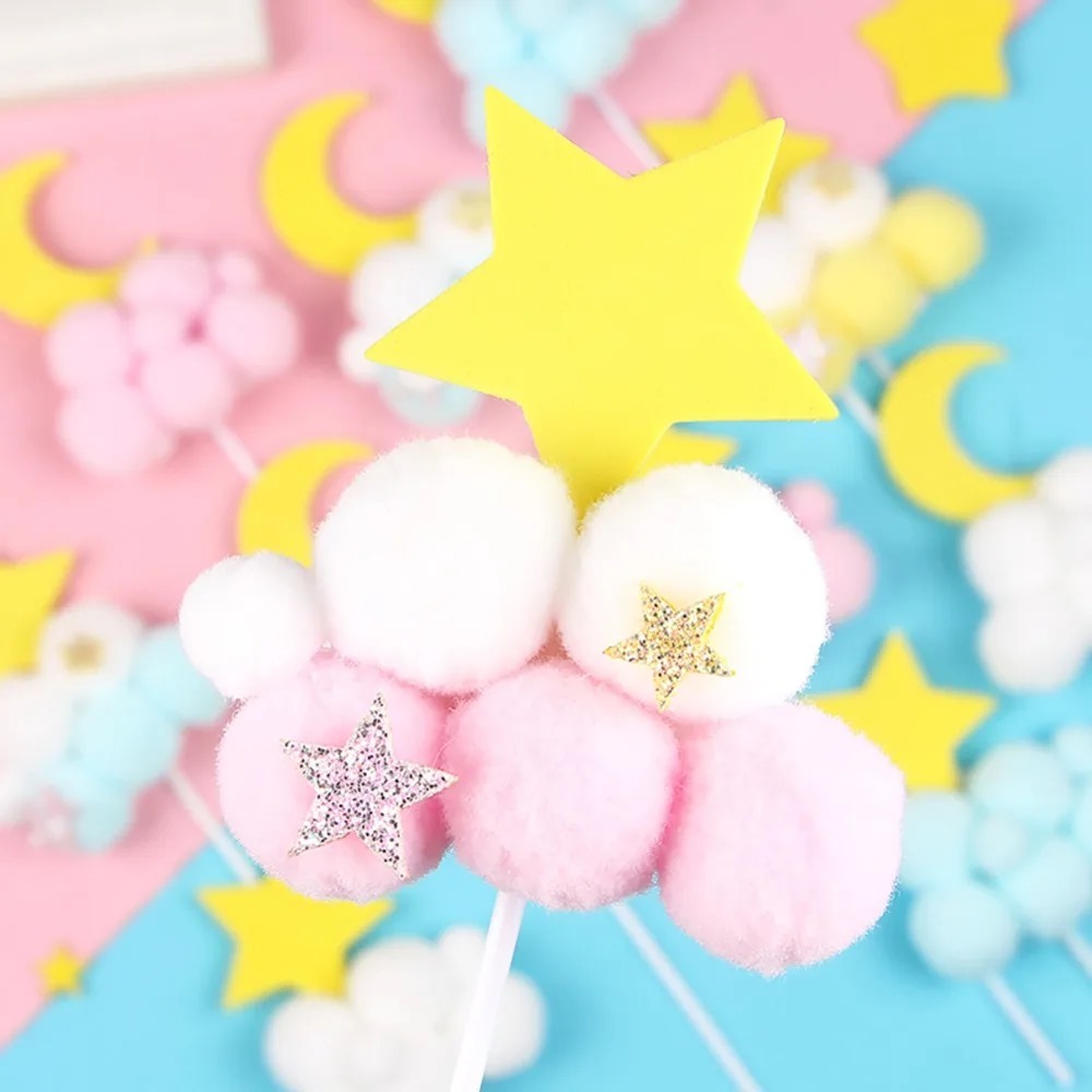 

{ OMG } Hiasan Kue Ulang Tahun Bola Awan Bintang Dan Awan Bulan / Topper kue Awan Bintang dan Bulan / Pajangan kue atau Tusukan Kue Ultah Awan bintang dan bulan
