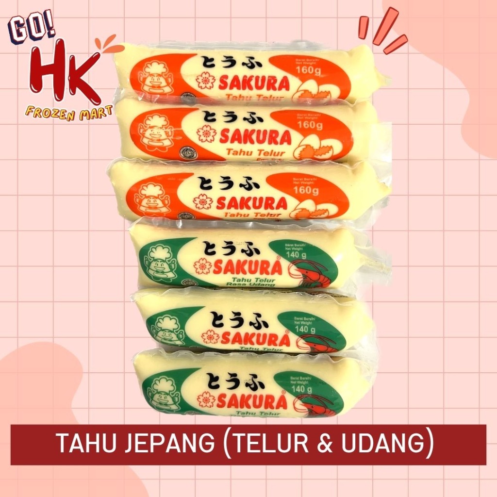 

Tahu Jepang Sakura Telur 160gr & Udang 140gr | tofu bahan sapo tahu sutra HK Frozen Mart