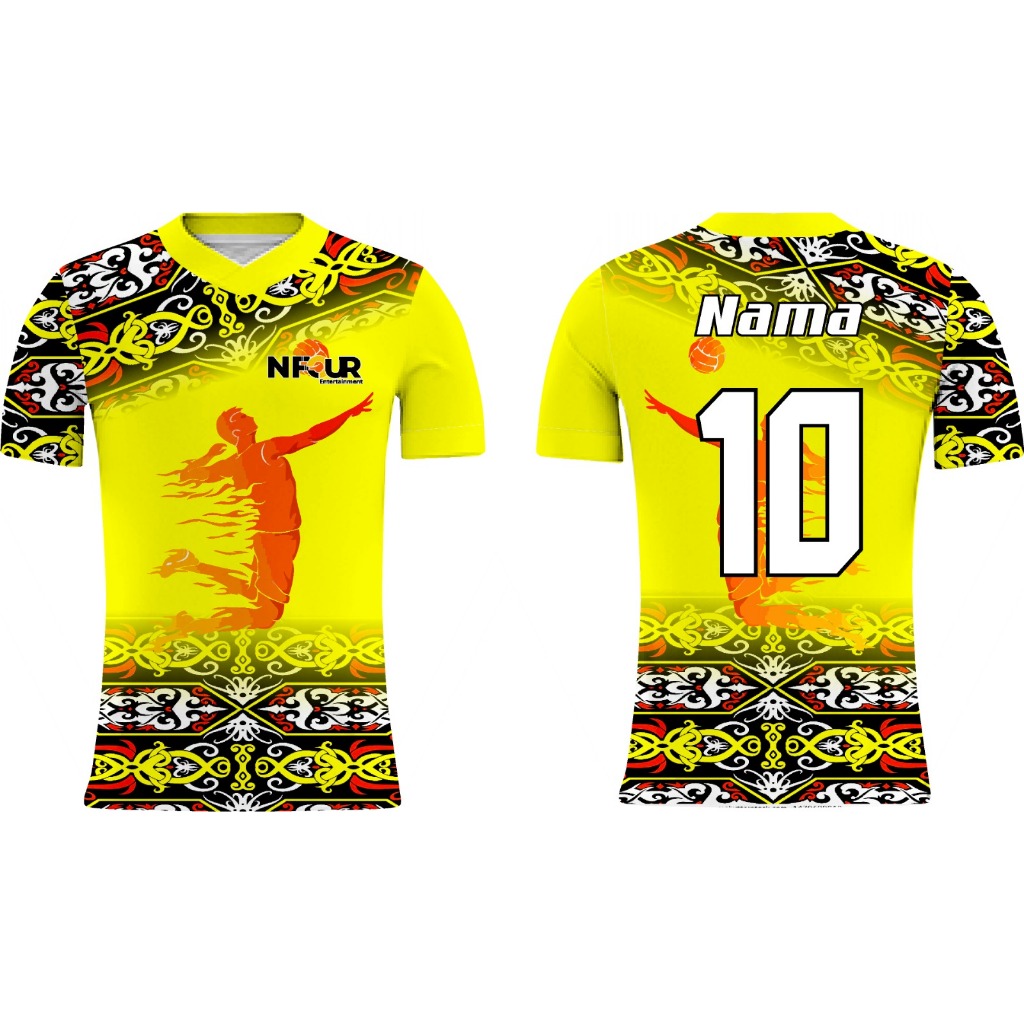 Jersey Voli/Volly Kuning Motif Batik Dayak Free Nameset dan Logo