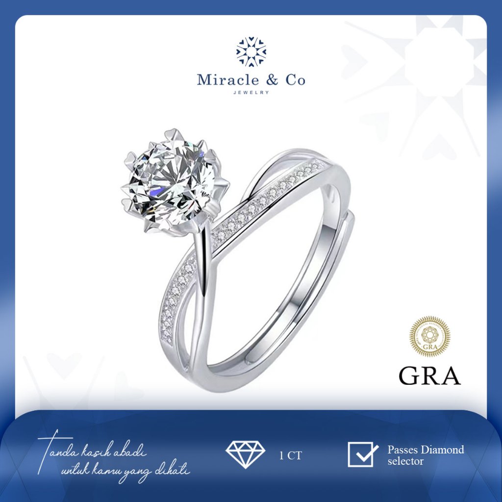Miracle & Co - Cincin STARLIGHT - CincinWanita Batu Berlian Moissanite Asli Sertifikat GRA Lapis Ema