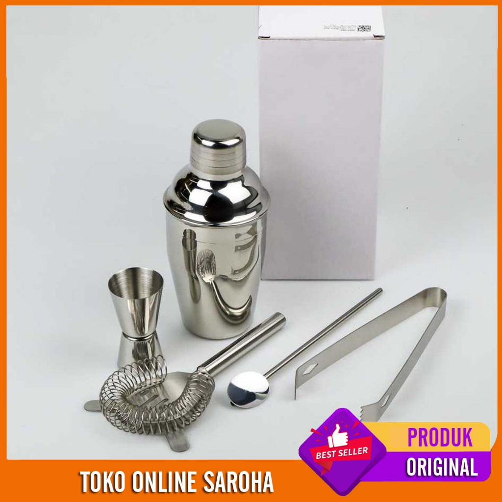 Botol Shaker Stainless Set Bartender 5 in 1 Alat Pembuat Milkshake ES Boba Thaitea Cocktail Shaker S