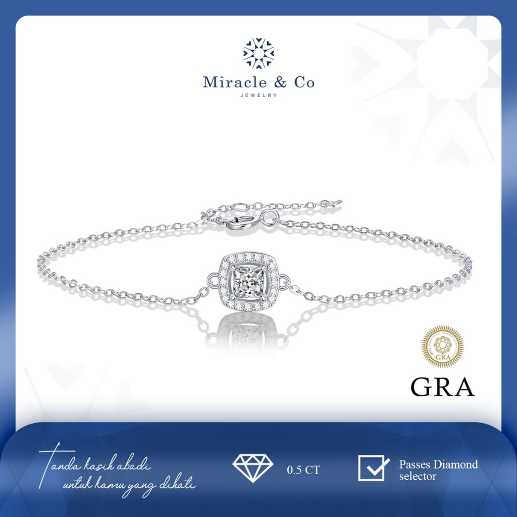 Miracle & Co - Gelang Square Shape - Gelang Wanita Batu Berlian Moissanite Asli Sertifikat GRA Lapis