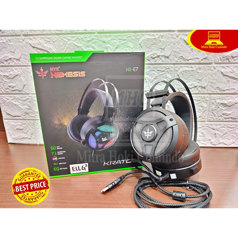 HEADSET HEADPHONE GAMING RGB USB NYK HS-E7 HS E7 KRATOS ORIGINAL