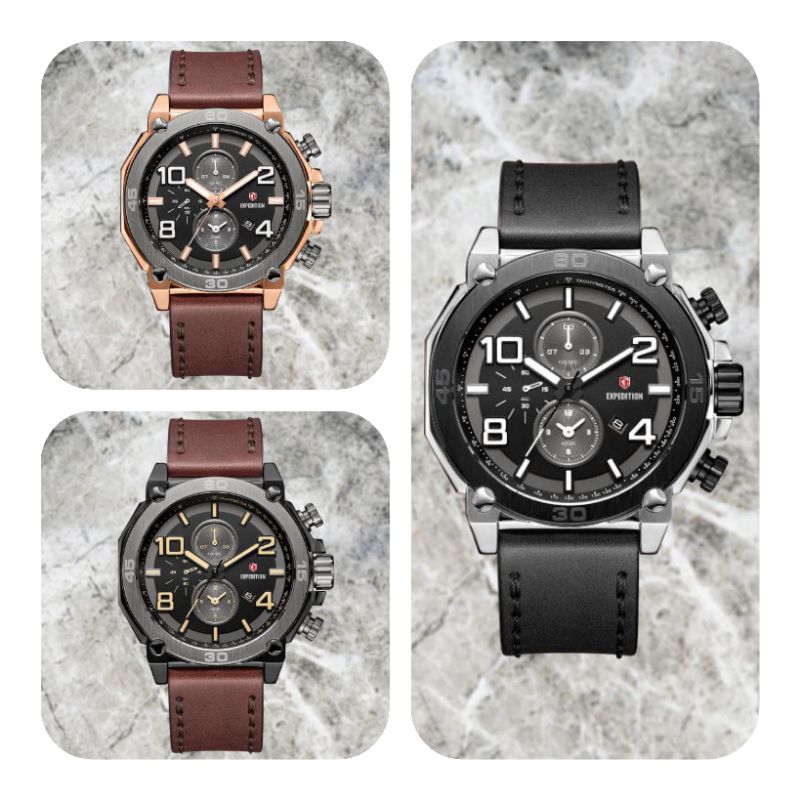 Jam tangan pria EXPEDITION 6766, Sport chronograph, tali kulit, ORIGINAL, bergaransi resmi internasi