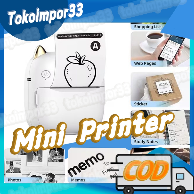 Mini Thermal Printer Bluetooth Printer Portable Tanpa Tinta Termal Printer Label Receipt Barcode Pri