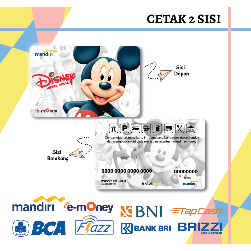 KARTU EMONEY E TOLL DESIGN GAMBAR MICKEY MOUSE DISNEY CUTE E MONEY MANDIRI FLAZZ BCA GEN 2 TAPCASH B