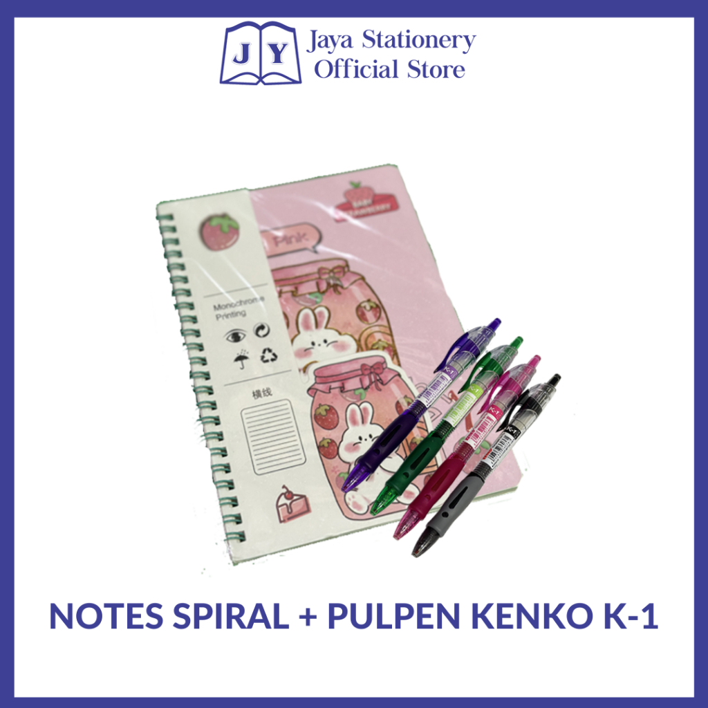 

[BISA COD] PAKET BUNDLE JAJAN HEMAT 1 - Notes Spiral Fancy + Pulpen Kenko K-1