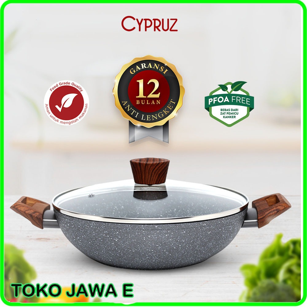 KUALI CYPRUZ GREY MARBLE PAN SERIES Cypruz Kuali/Cypruz Wok Pan + Lid