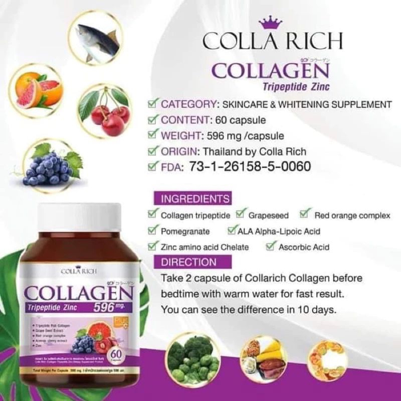 collagen tripeptide zinc plus vitamin c original thailand colla rich