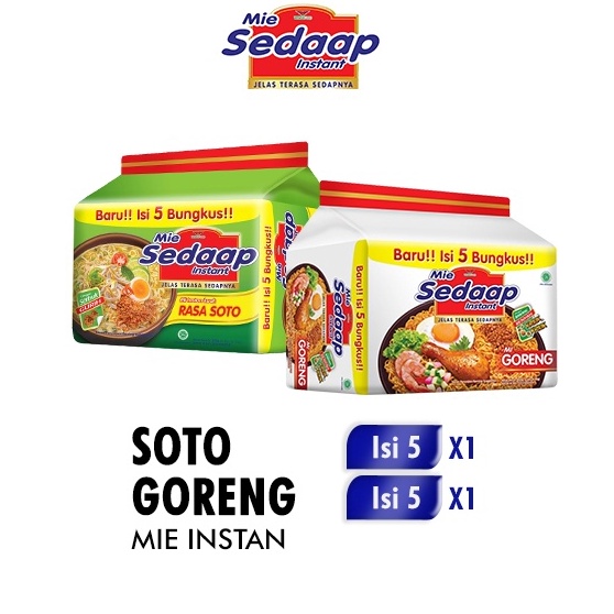 

Mie Sedaap Soto 5 x 75 gr + Mie Sedaap Goreng 5 x 90 gr
