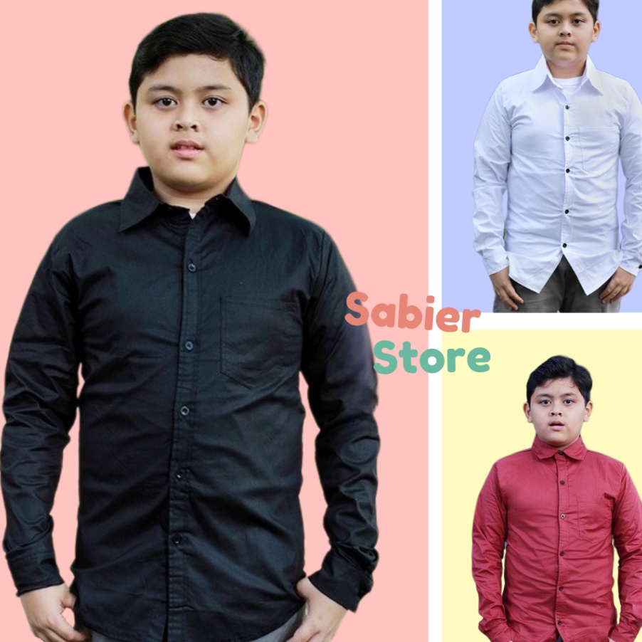 BestSeller Baju Kemeja Hem Anak Laki Laki Umur 8 9 10 11 12 13 Tahun Lengan Panjang Polos Katun Stre