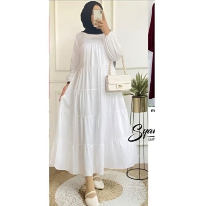 Midi Polos Bahan Cringkel Jatuh Gaun Wanita Muslimah