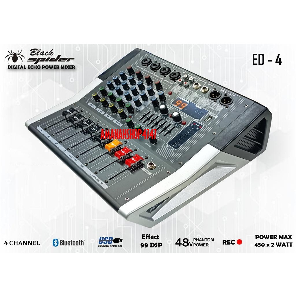 Power Mixer 4 channel Blackspider ED4 99 DSP ED 4 Amplifier Mixing MIXER BLACK SPIDER ED04 POWER MIX