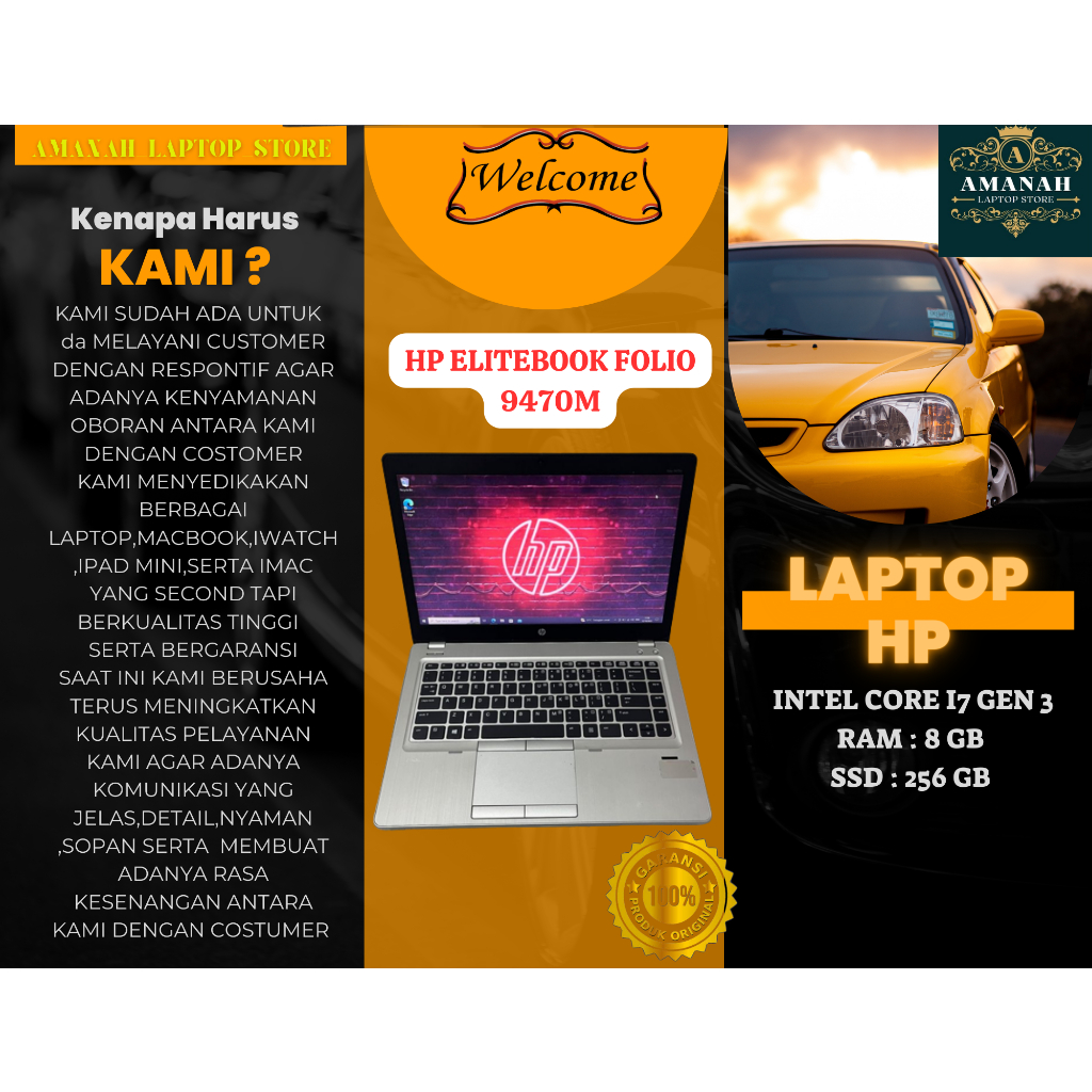 HP ELITEBOOK FOLIO 9470M 8/256 GB INTEL CORE I7 GEN 3