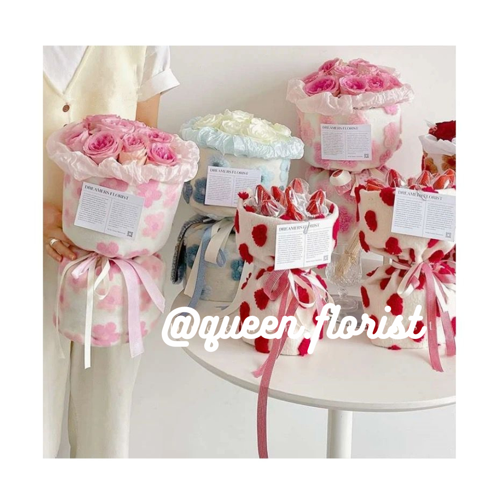 150X50CM LOVE BLANKET BLUDRU TIMBUL WRAPPNG FLOWER BAHAN TWEED bahan kain mport Kain Chanel Tweed Or